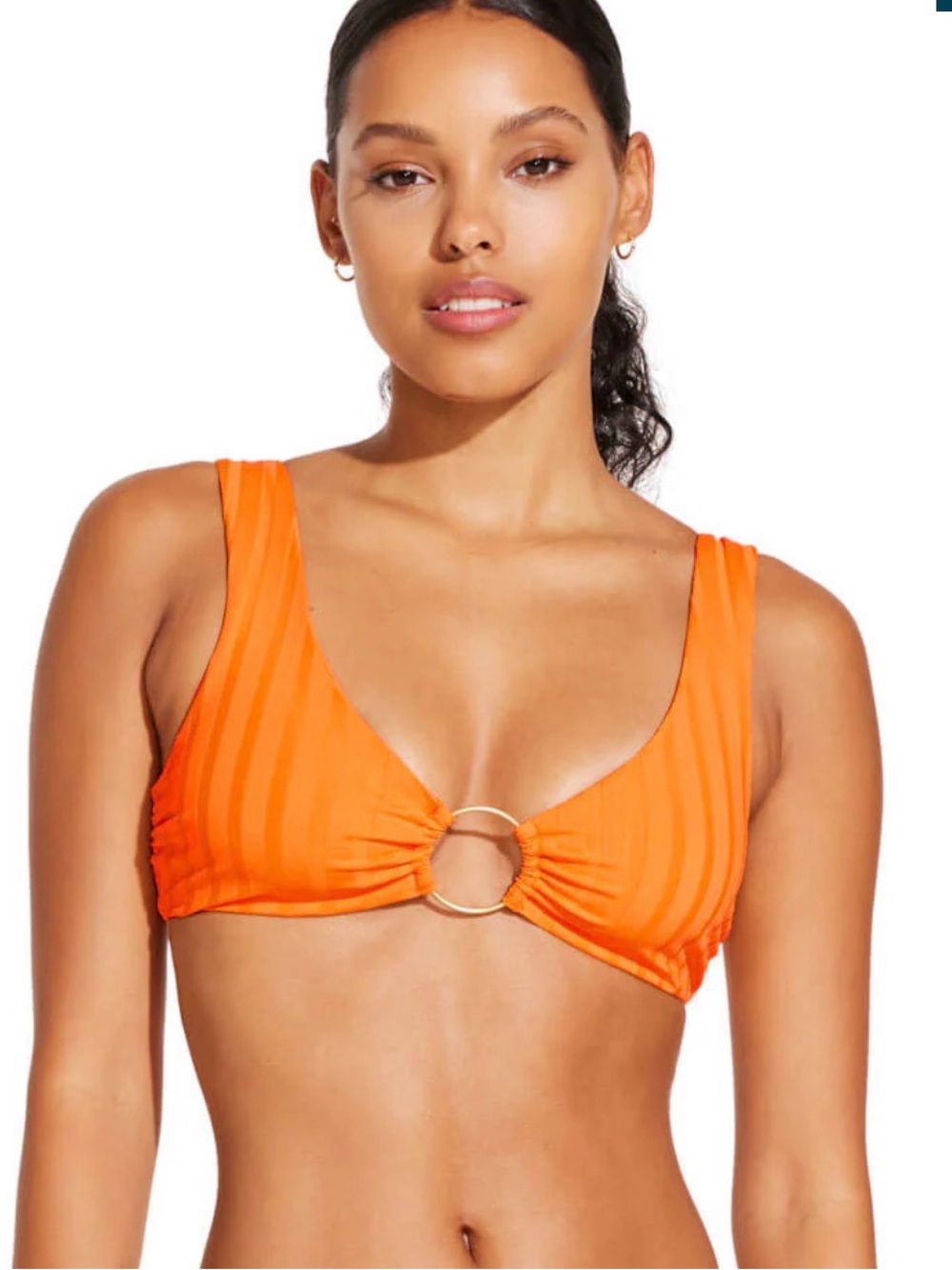 Vitamin A Skylar Ring Bikini Top Super Rib Tangerine XL NWT